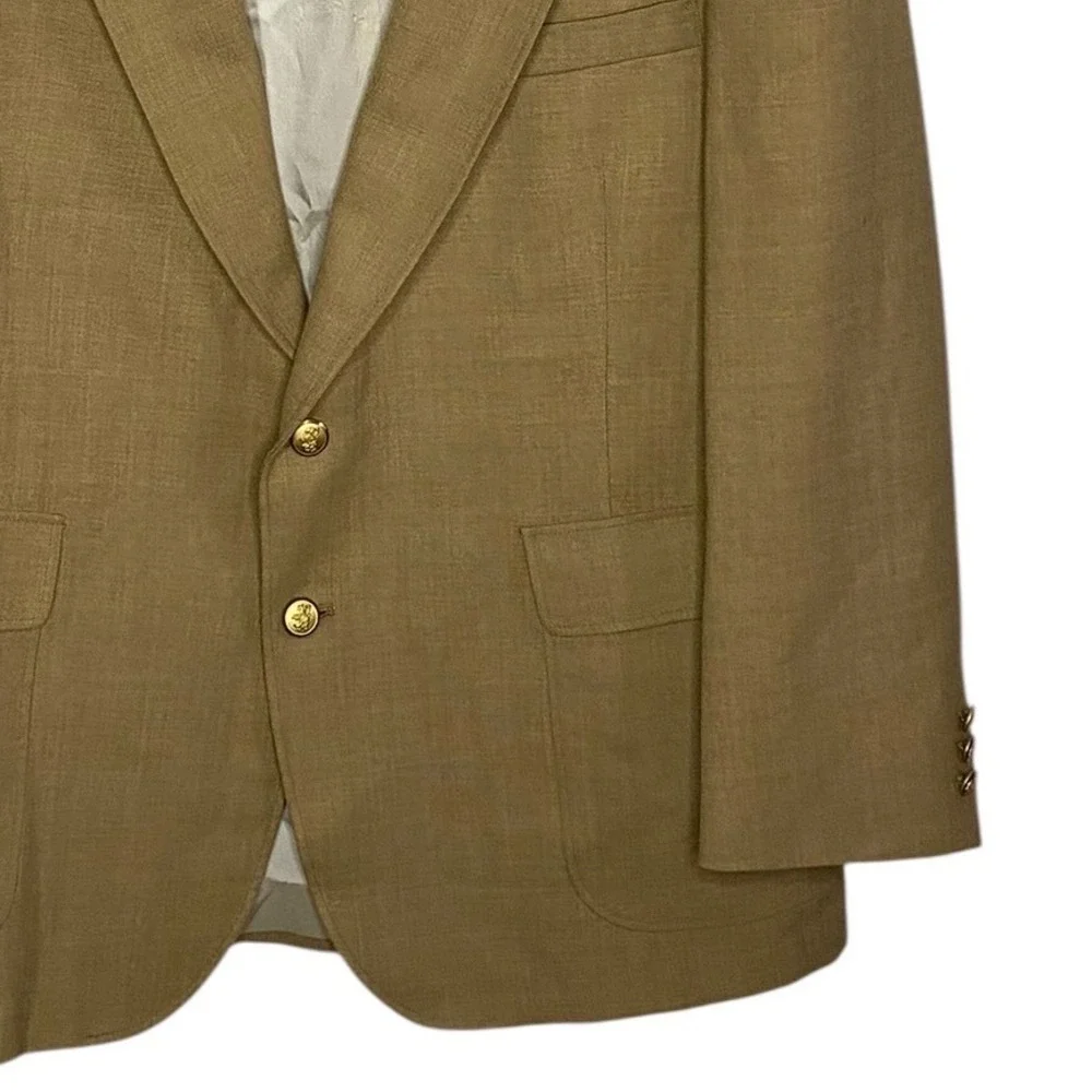 Stafford American Collection Mens Beige Gold Button Worsted Wool Sport Coat 46R